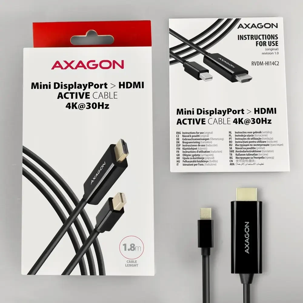 AXAGON RVDM-HI14C2 Mini DisplayPort į HDMI adapterio kabelis, 4K/30 Hz, 180 cm ilgio, juodas