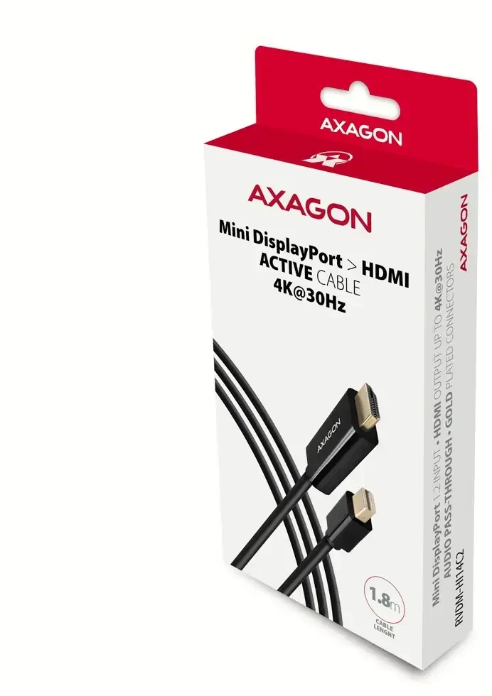 AXAGON RVDM-HI14C2 Mini DisplayPort į HDMI adapterio kabelis, 4K/30 Hz, 180 cm ilgio, juodas