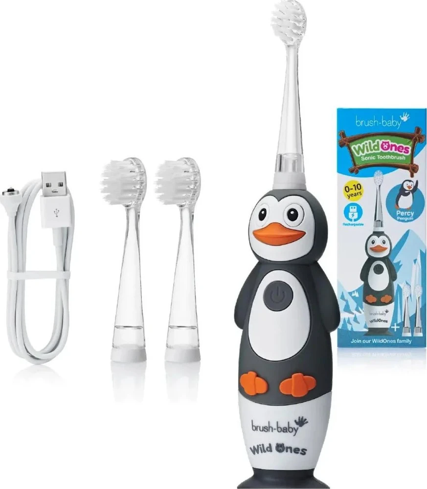 Brush-baby ŠEPETĖLIS BABY_Wild Ones vaikams sonic dantų šepetėlis 0-10 Penguin