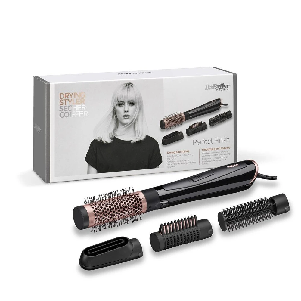 BaByliss AS126E plaukų formavimo šukos Karšto oro šepetys Garinis Juoda 2,2 m 1000 W
