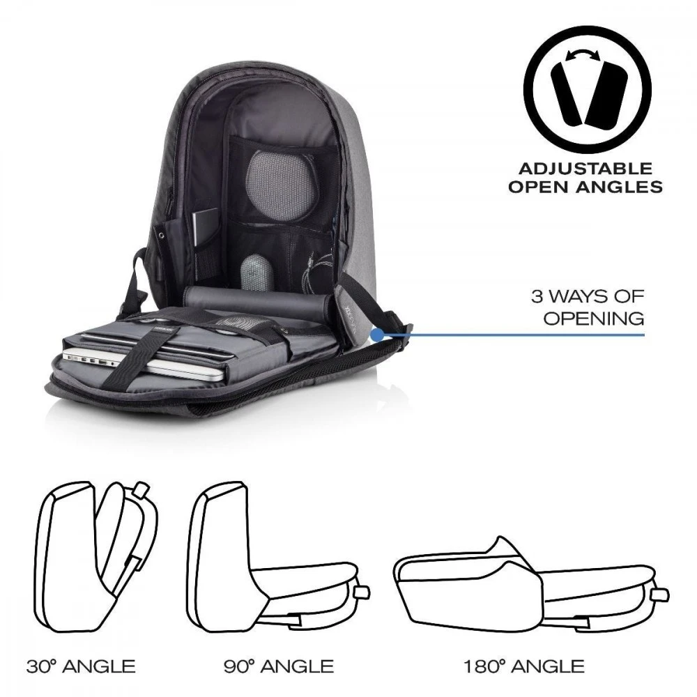 Kuprinė su apsauga nuo vagių XD Design Bobby Hero XL, Juodos/Pilkos spalvos