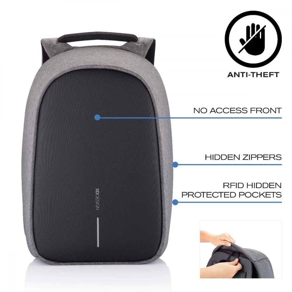 Kuprinė su apsauga nuo vagių XD Design Bobby Hero XL, Juodos/Pilkos spalvos