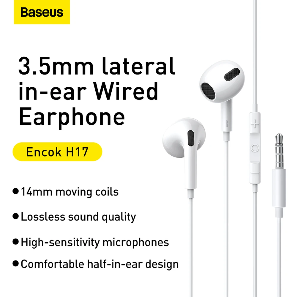 Ausinės Baseus Encok H17 laidinės ausinės, Baltos