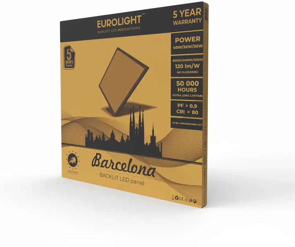 BARCELONA LED Panelė 40W/36W/30W 3000K/4000K/6500K 120lm/W IP20 Eurolight