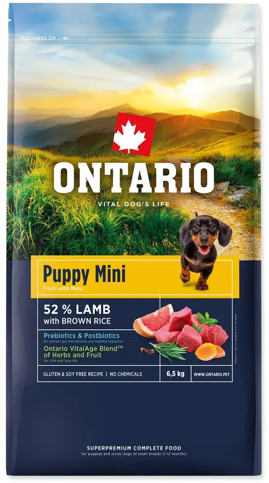 Ontario Puppy Mini ėriena & Brown ryžiai 6.5kg