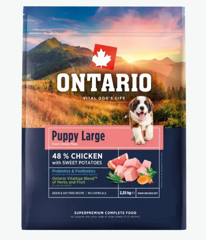 Ontario Puppy & Junior Large vištiena & Sweet bulvės 2.25kg