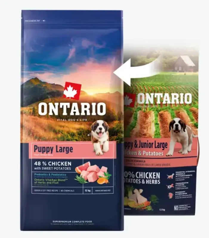 Ontario Puppy & Junior Large vištiena & Sweet bulvės 12kg