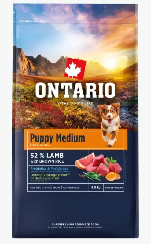 Ontario Puppy Medium ėriena & Brown ryžiai 6.5kg