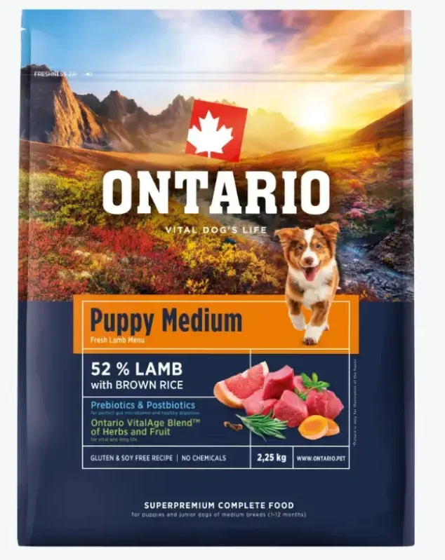 Ontario Puppy Medium ėriena & Brown ryžiai 2,25kg