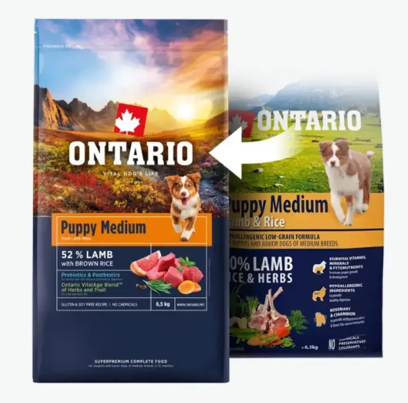 Ontario Puppy Medium ėriena & Brown ryžiai 2,25kg