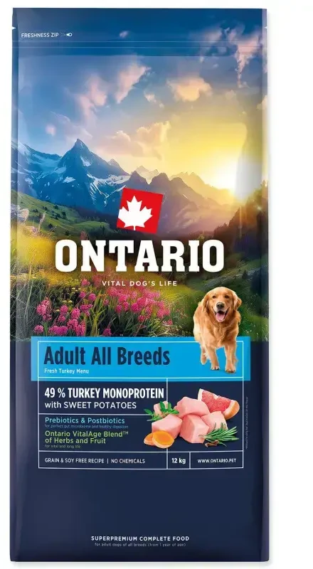 Ontario Adult All Breeds Monoprotein kalakutiena & Sweet bulvės 12kg