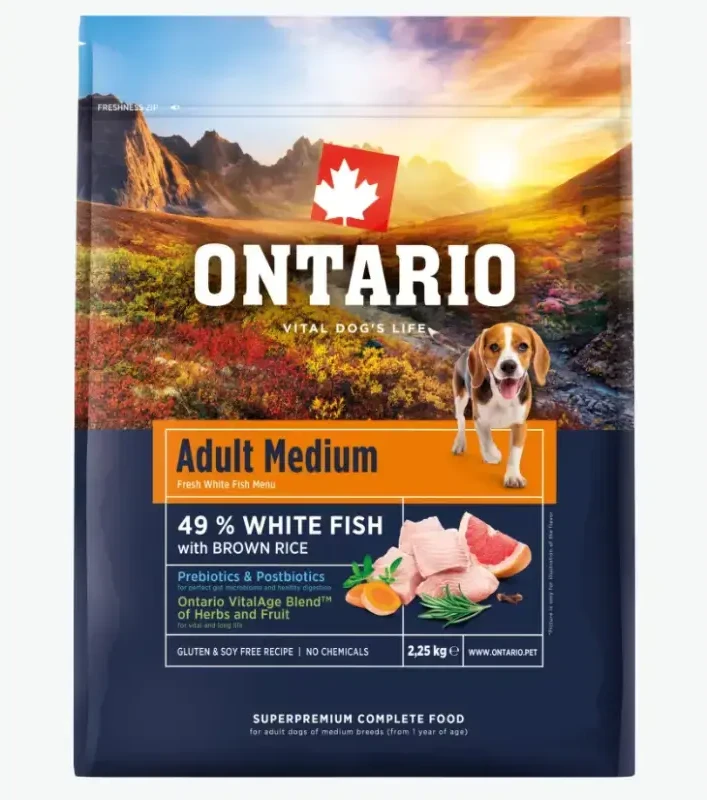 Ontario Adult Medium žuvis & Brown ryžiai 2,25kg