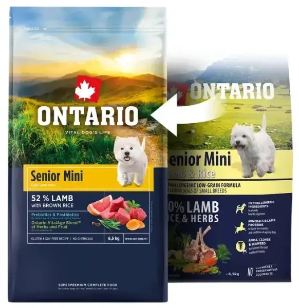 Ontario Senior Mini ėriena & Brown ryžiai 6,5kg