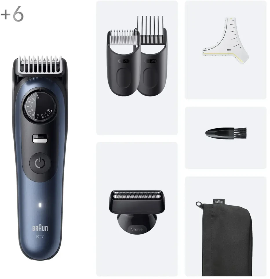 Braun BeardTrimmer 7 BT7520 Baterija 40 2 cm „Wet & Dry“ Juoda, Mėlyna