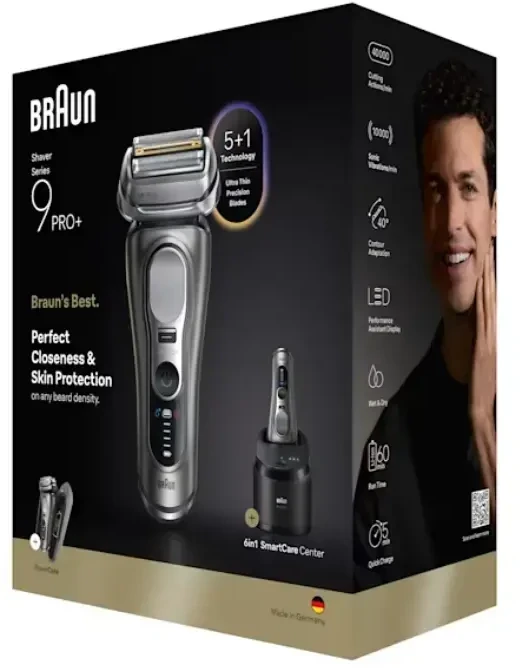 Barzdaskutė Braun Series 9 Pro+ 9675cc Plėvelinis skutuvas su trimmeriu Pilkas, Sidabrinis