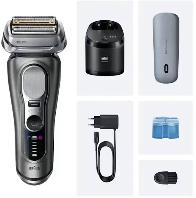 Barzdaskutė Braun Series 9 Pro+ 9675cc Plėvelinis skutuvas su trimmeriu Pilkas, Sidabrinis