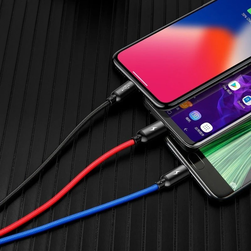 Baseus 3in1 kabelis USB-C / Lightning / Micro 3.5A 0.3m - Juodas