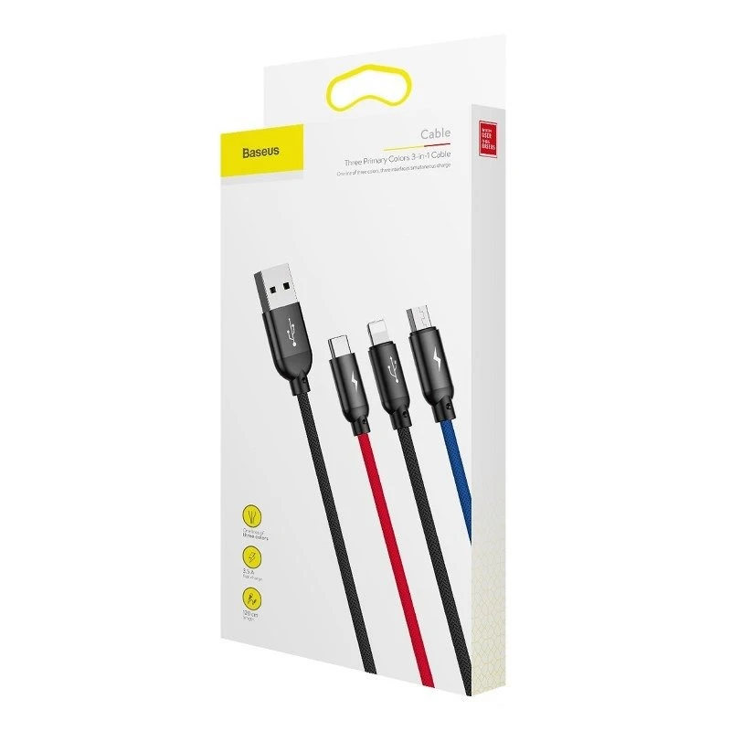 Baseus 3in1 kabelis USB-C / Lightning / Micro 3.5A 0.3m - Juodas