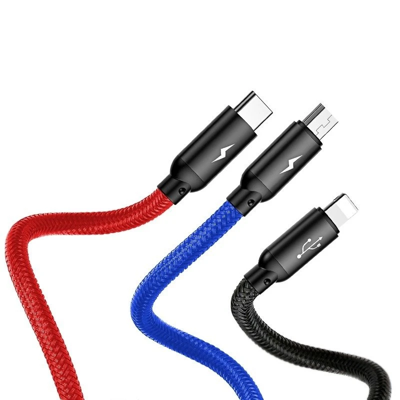 Baseus 3in1 kabelis USB-C / Lightning / Micro 3.5A 0.3m - Juodas