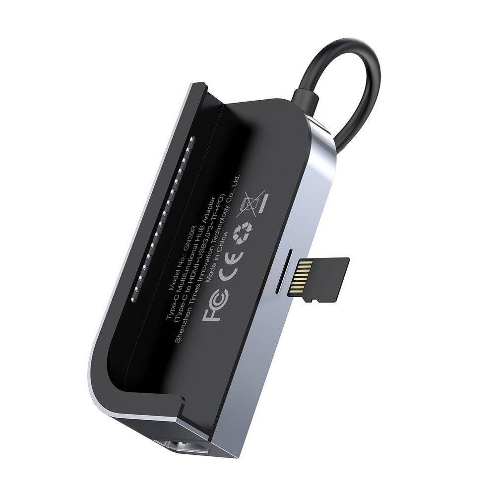 Baseus HUB Bend Angle No.7 Multifunctional (Type-C to 2xUSB3.0 + HDMI 4K + PD 100W + 3.5mm + TF) Upgraded version Space Gray (CAHUB-CWJ0G)