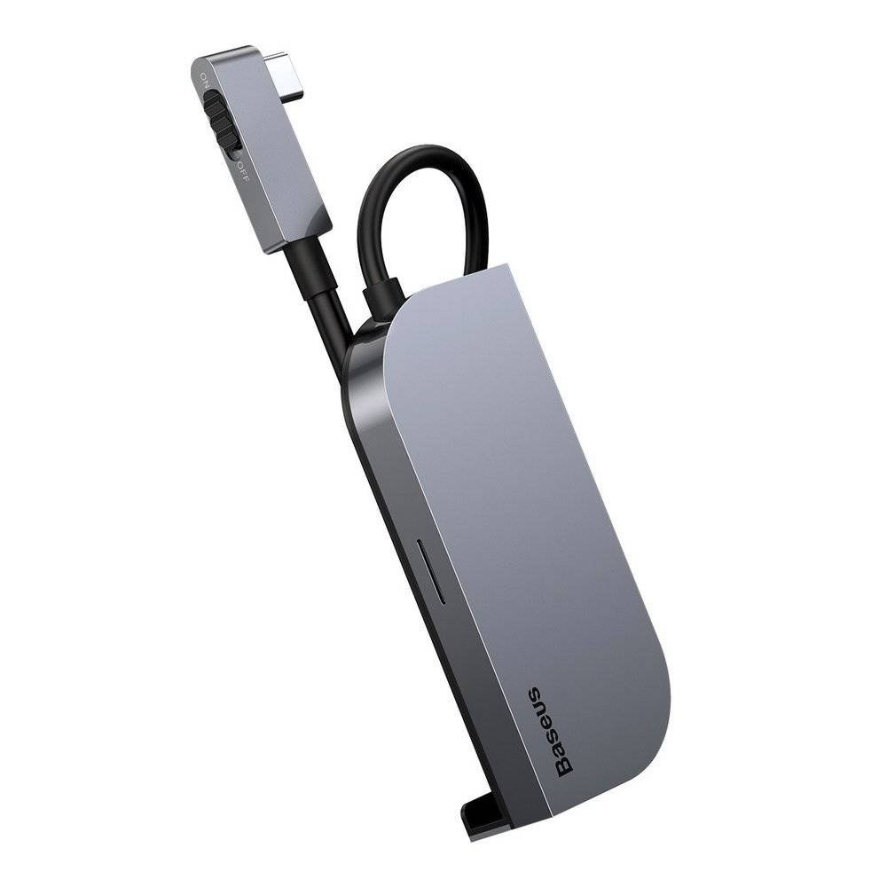 Baseus HUB Bend Angle No.7 Multifunctional (Type-C to 2xUSB3.0 + HDMI 4K + PD 100W + 3.5mm + TF) Upgraded version Space Gray (CAHUB-CWJ0G)