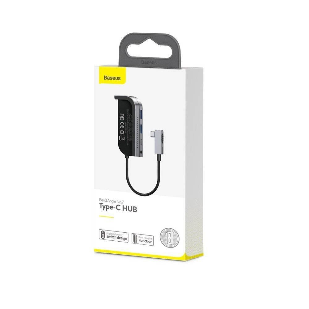 Baseus HUB Bend Angle No.7 Multifunctional (Type-C to 2xUSB3.0 + HDMI 4K + PD 100W + 3.5mm + TF) Upgraded version Space Gray (CAHUB-CWJ0G)
