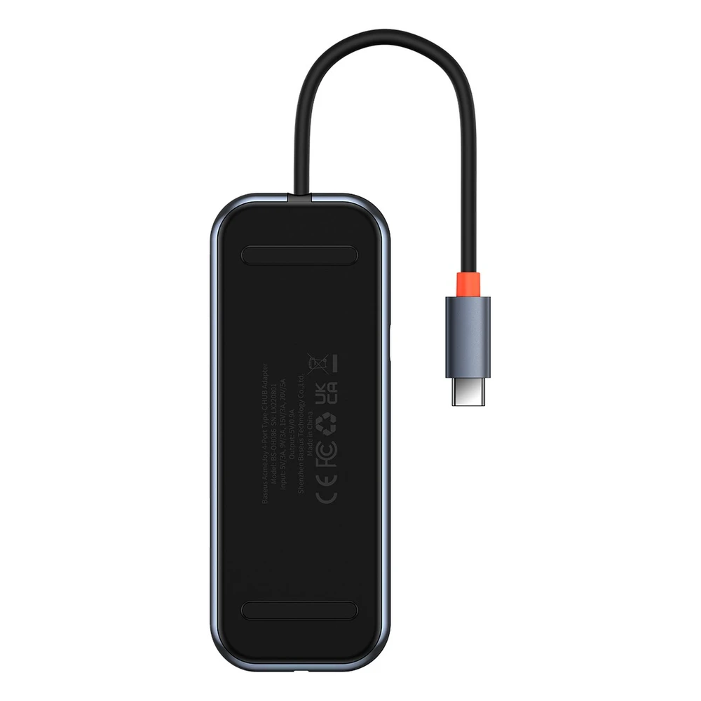 Hub 4in1 Baseus AcmeJoy Series USB-C iki 3xUSB 3.0 + USB-C PD (tamsiai pilka)