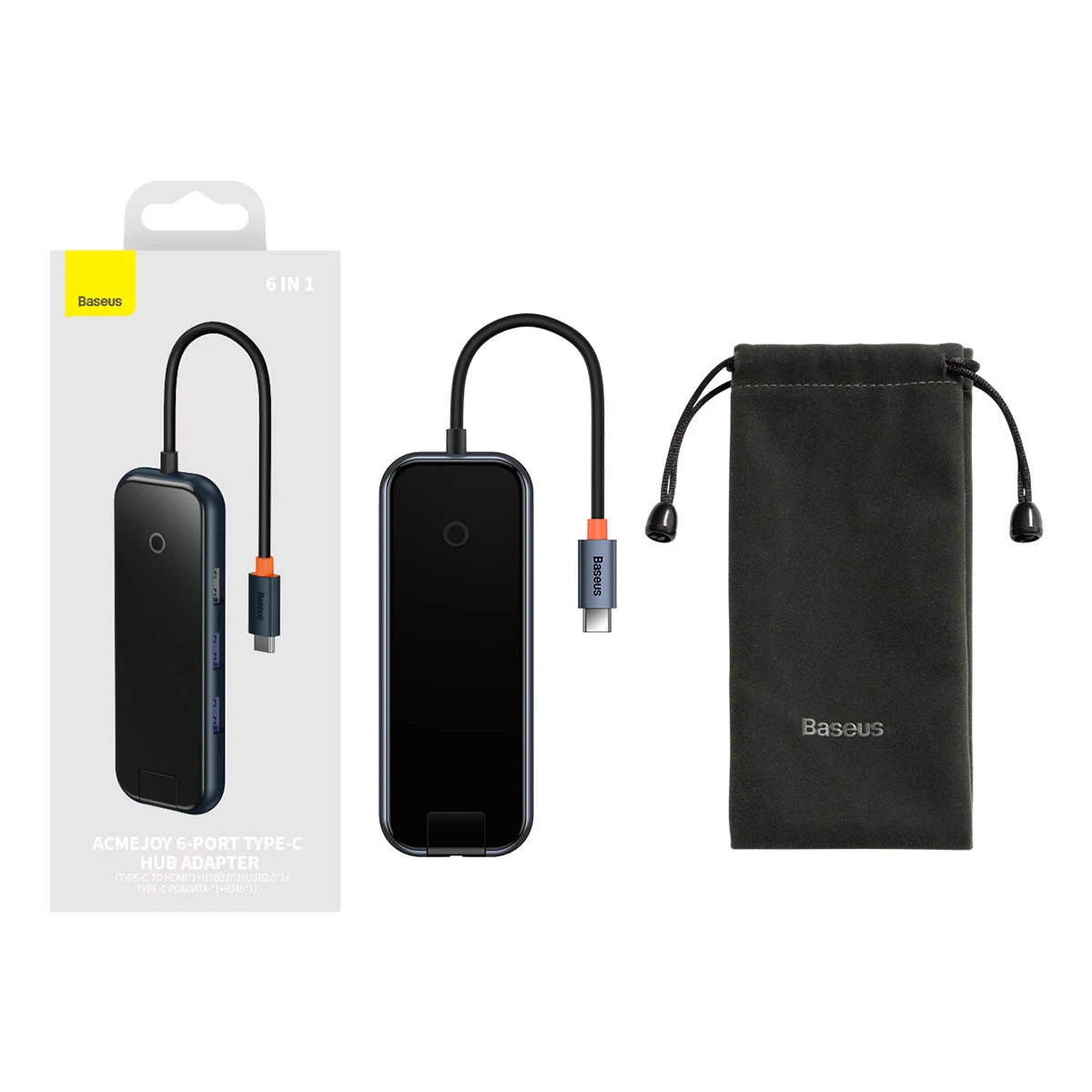 Hub 4in1 Baseus AcmeJoy Series USB-C iki 3xUSB 3.0 + USB-C PD (tamsiai pilka)