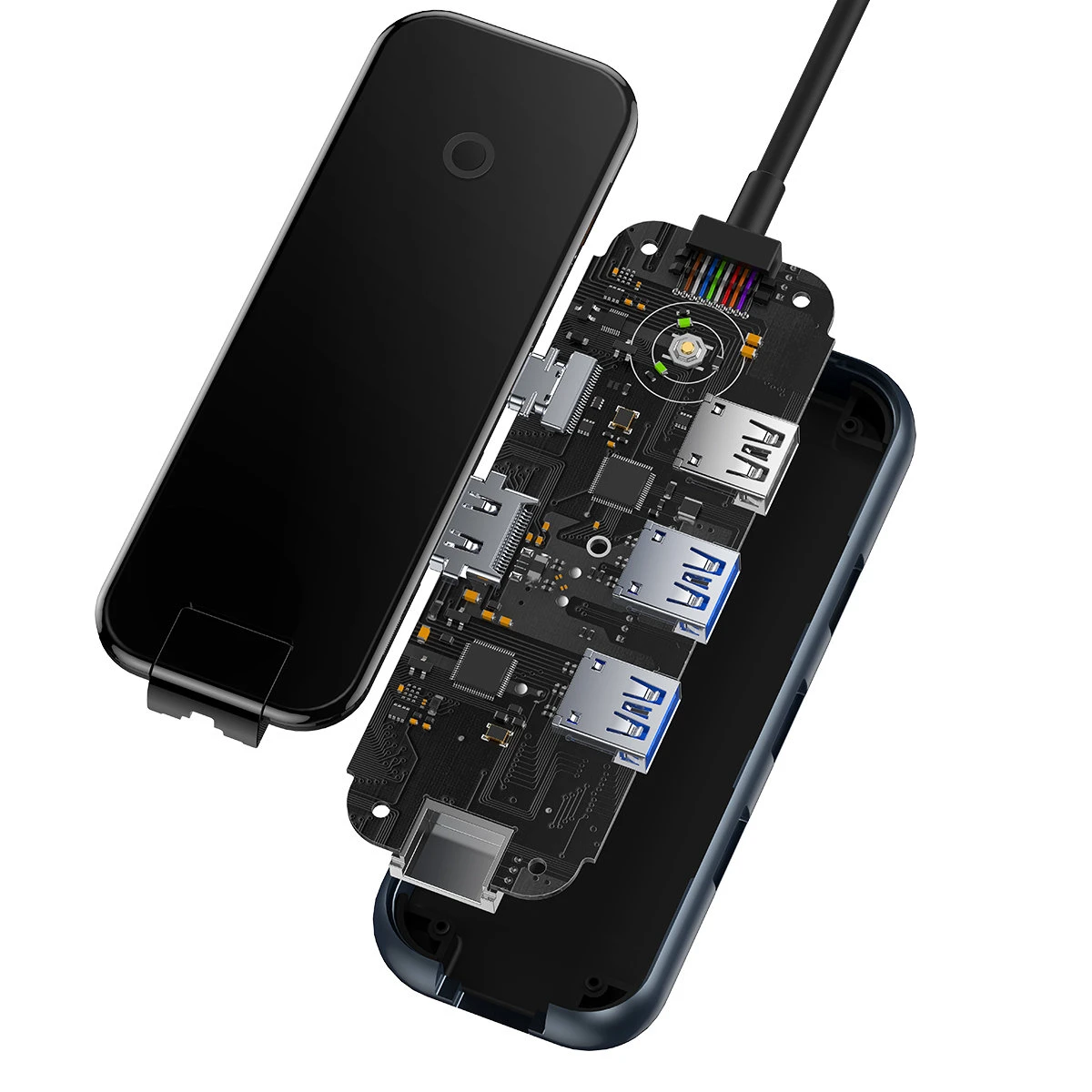Hub 4in1 Baseus AcmeJoy Series USB-C iki 3xUSB 3.0 + USB-C PD (tamsiai pilka)