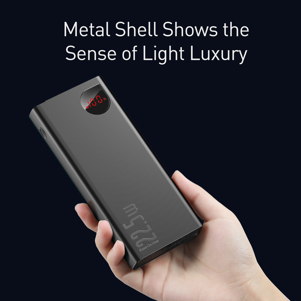 LiPo išorinis akumuliatorius (Powerbank) 20000mAh 22.5W su PD3.0 QC3.0 2xUSB + USB C ADAMAN juodas BASEUS