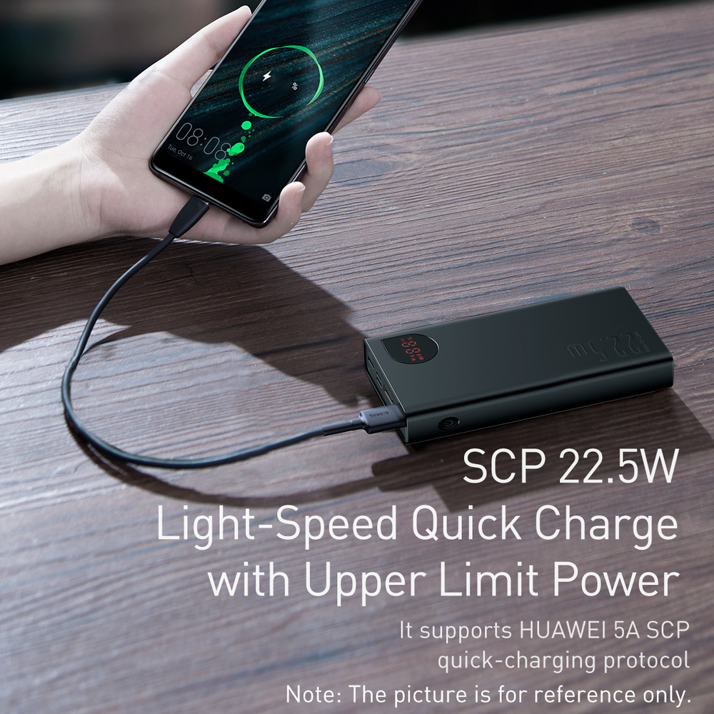 LiPo išorinis akumuliatorius (Powerbank) 20000mAh 22.5W su PD3.0 QC3.0 2xUSB + USB C ADAMAN juodas BASEUS