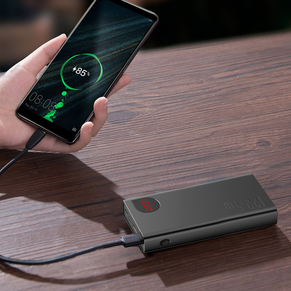 LiPo išorinis akumuliatorius (Powerbank) 20000mAh 22.5W su PD3.0 QC3.0 2xUSB + USB C ADAMAN juodas BASEUS