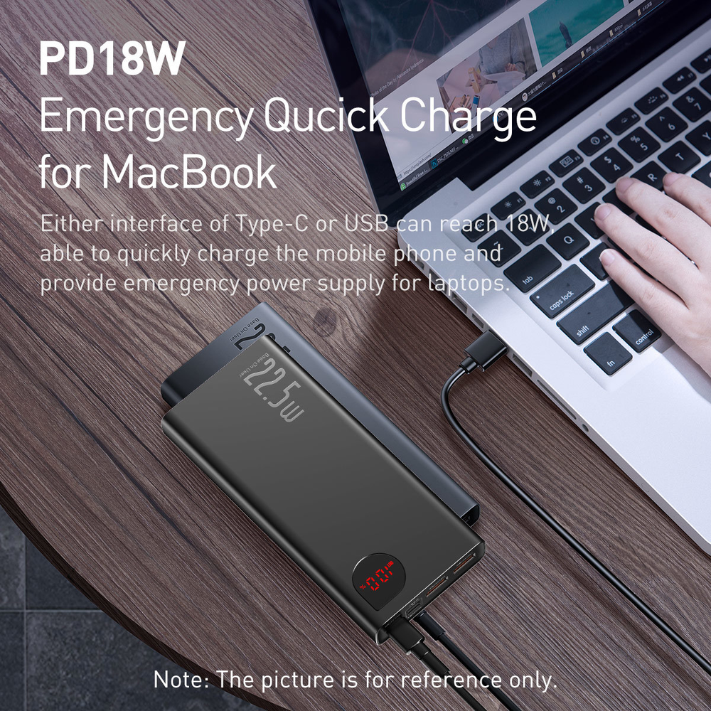 LiPo išorinis akumuliatorius (Powerbank) 20000mAh 22.5W su PD3.0 QC3.0 2xUSB + USB C ADAMAN juodas BASEUS