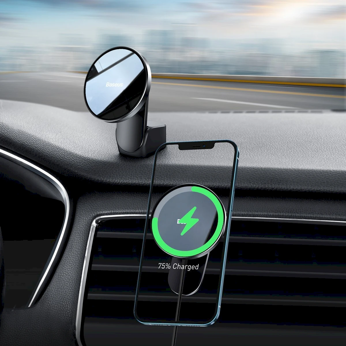 Baseus Automobilinis magnetinis laikiklis iPhone telefonams su belaidžiu įkrovimu 15W