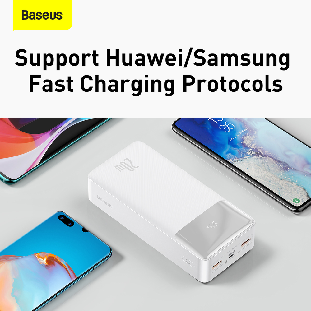 Baseus Bipow Fast Charge Power Bank PD+QC 30000mAh 20W baltas (Baltas)