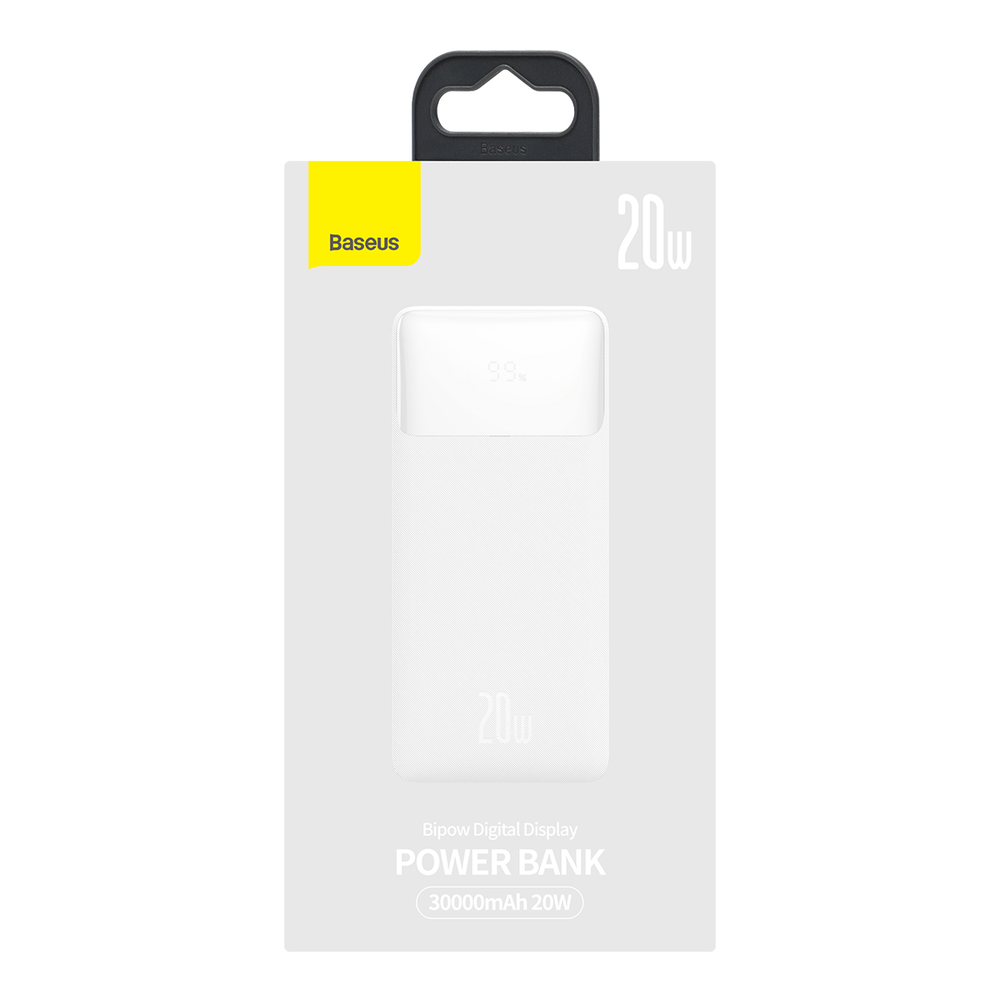 Baseus Bipow Fast Charge Power Bank PD+QC 30000mAh 20W baltas (Baltas)