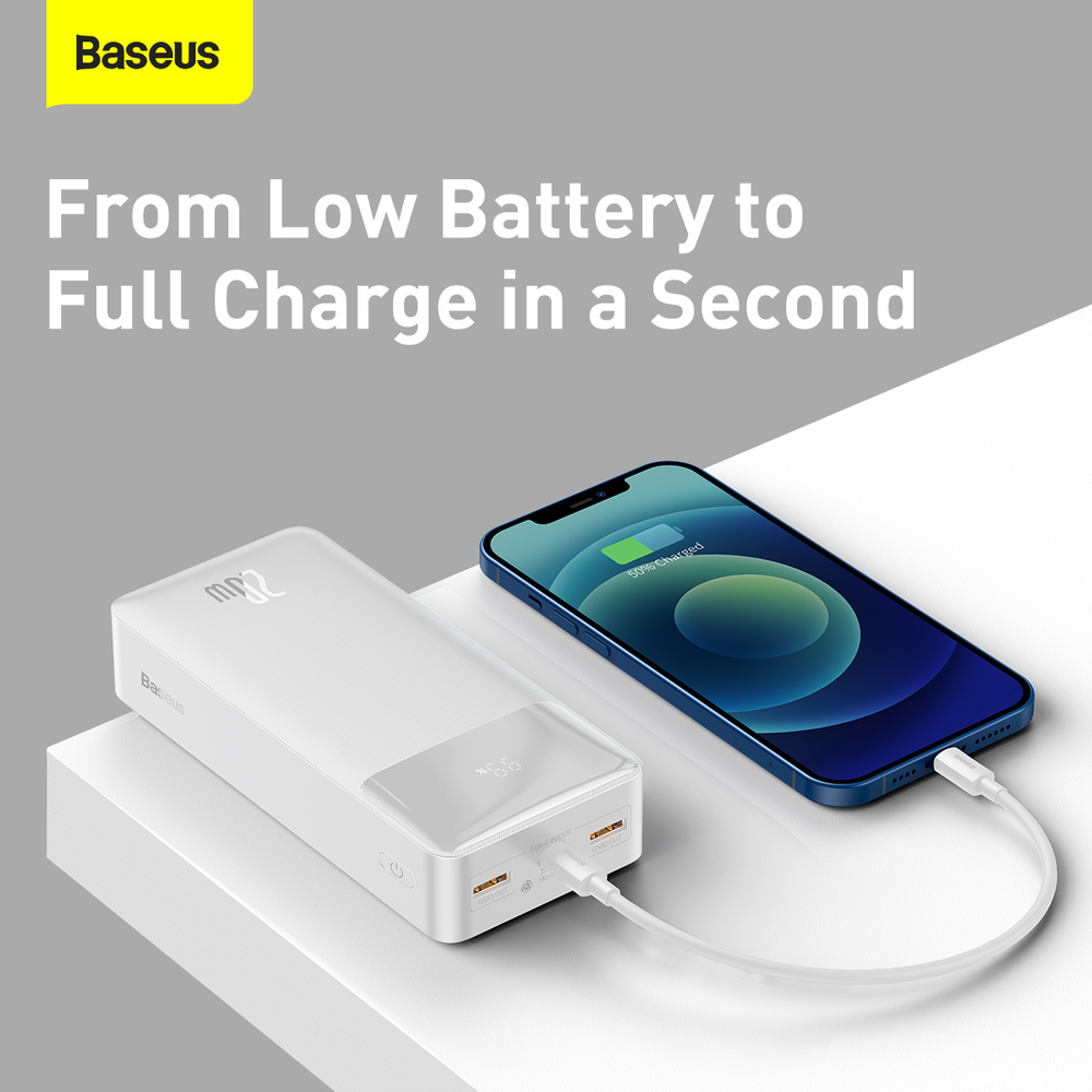 Baseus Bipow Fast Charge Power Bank PD+QC 30000mAh 20W baltas (Baltas)