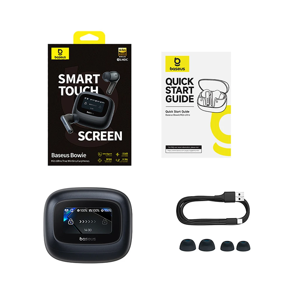 Baseus Bowie M2s Ultra TWS Belaidės In-Ear Ausinės su Interactive Screen - Juodas