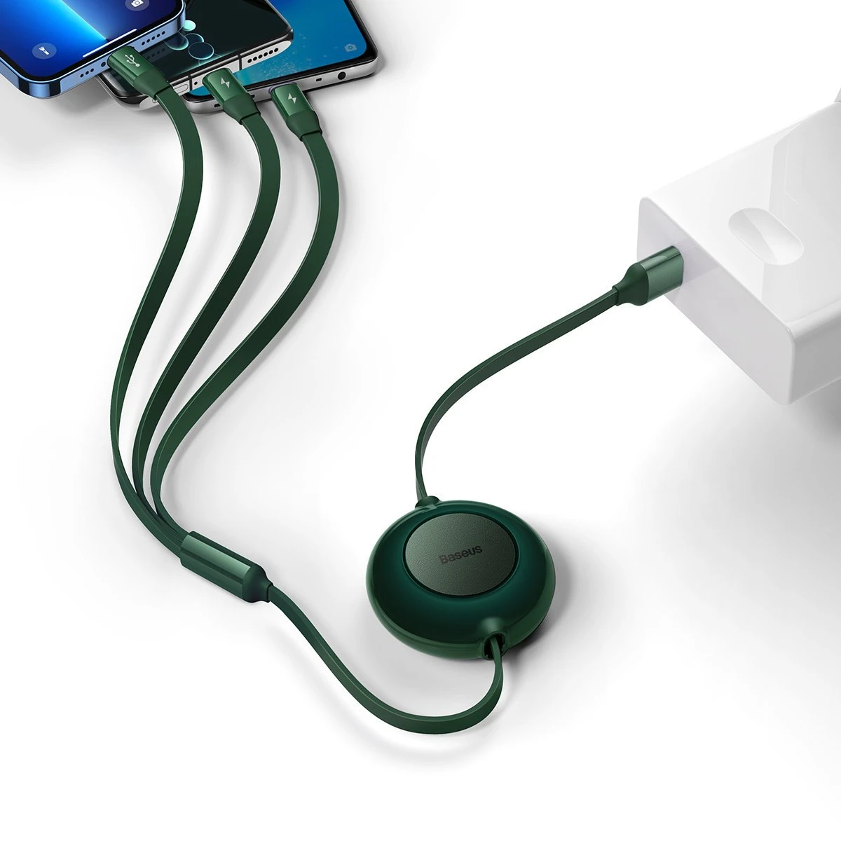 Baseus Bright Mirror 2 USB 3-in-1 kabelis skirtas micro USB - USB-C - Lightning 3.5A 1.1m - Žalias