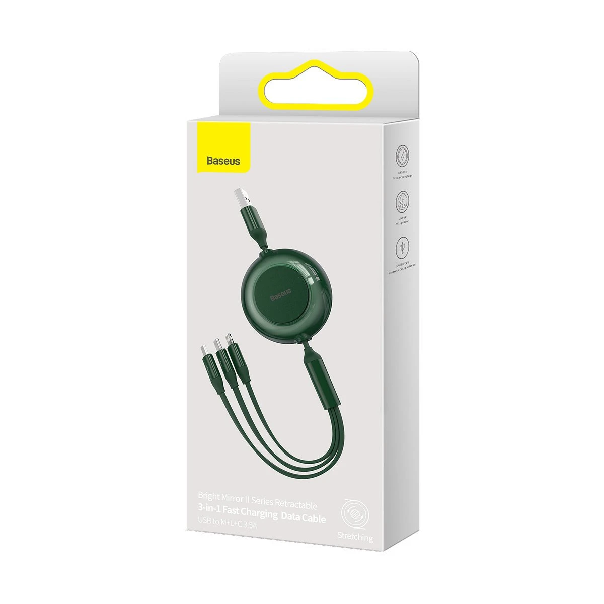 Baseus Bright Mirror 2 USB 3-in-1 kabelis skirtas micro USB - USB-C - Lightning 3.5A 1.1m - Žalias