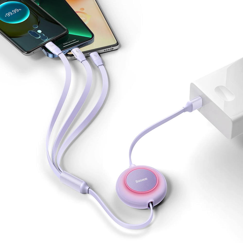 Baseus Bright Mirror 3 USB 3-in-1 kabelis skirtas micro USB USB-C Lightning 66W 2A 1.1m – Violetinė