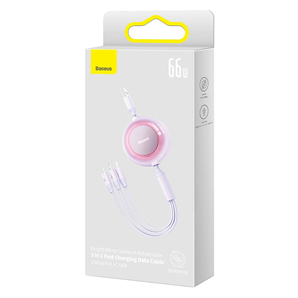 Baseus Bright Mirror 3 USB 3-in-1 kabelis skirtas micro USB USB-C Lightning 66W 2A 1.1m – Violetinė