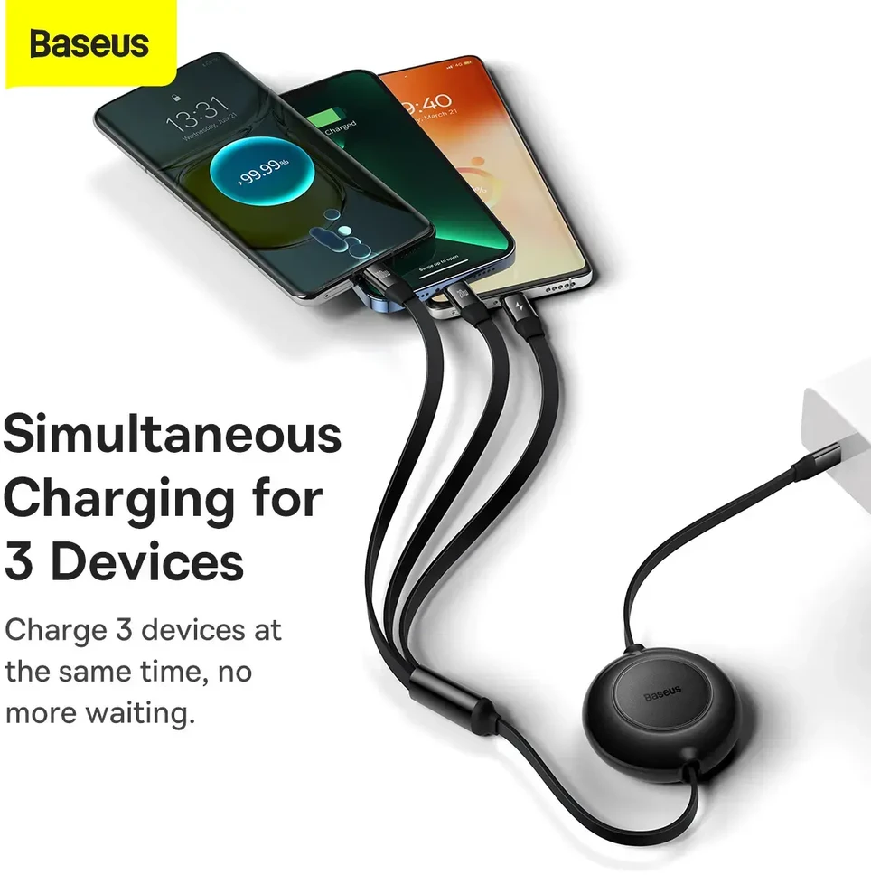 USB laidas Baseus Bright Mirror 2 Type-C į MicroUSB/Type-C/Lightning 3.5A 1.1m juodas CAMJ010201