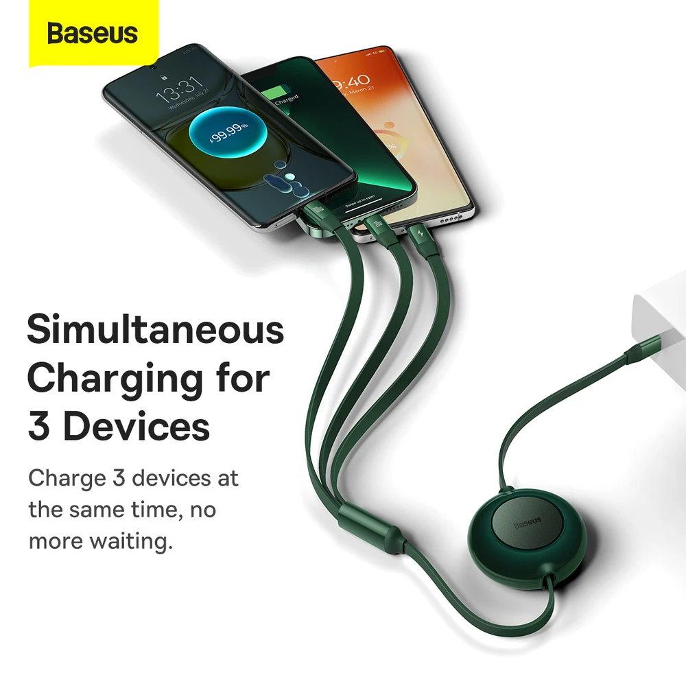 Baseus Bright Mirror 4 USB-C 3-in-1 kabelis skirtas micro USB - USB-C - Lightning 100W 3.5A 1.1m – Žalias