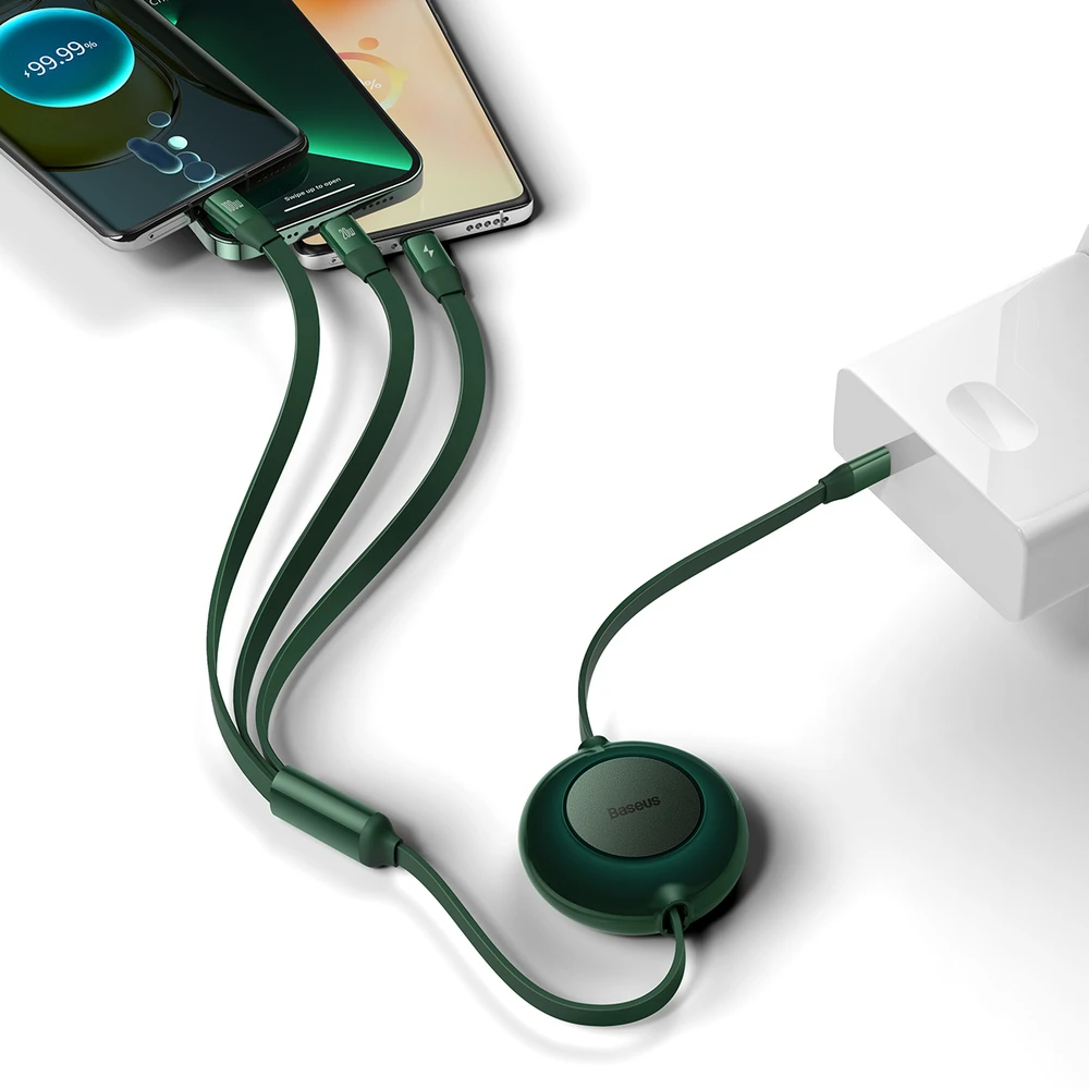 Baseus Bright Mirror 4 USB-C 3-in-1 kabelis skirtas micro USB - USB-C - Lightning 100W 3.5A 1.1m – Žalias