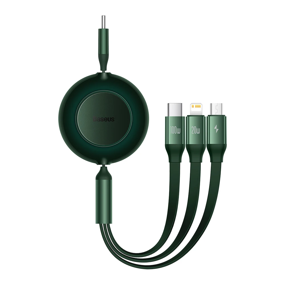 Baseus Bright Mirror 4 USB-C 3-in-1 kabelis skirtas micro USB - USB-C - Lightning 100W 3.5A 1.1m – Žalias