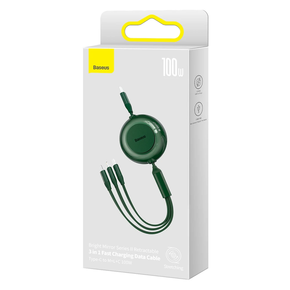 Baseus Bright Mirror 4 USB-C 3-in-1 kabelis skirtas micro USB - USB-C - Lightning 100W 3.5A 1.1m – Žalias