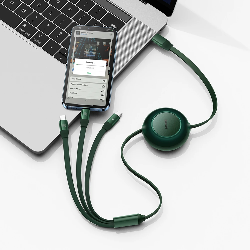 Baseus Bright Mirror 4 USB-C 3-in-1 kabelis skirtas micro USB - USB-C - Lightning 100W 3.5A 1.1m – Žalias