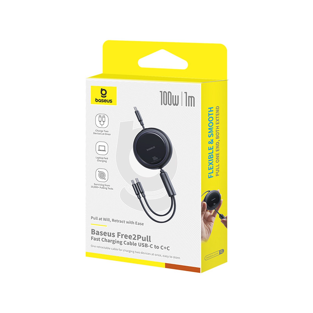 BASEUS retractable kabelis 2in1 Type C į 2 x Type C 100W 1 m juodos spalvos
