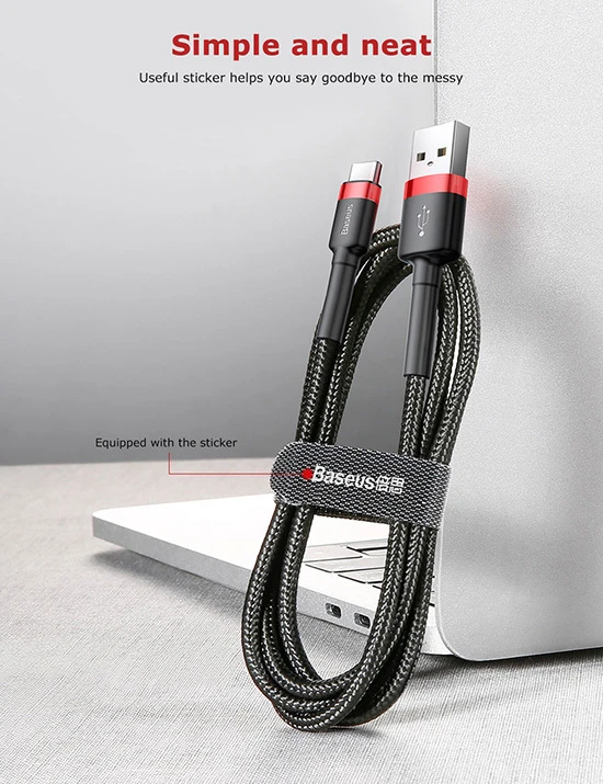 Baseus Cafule USB-C kabelius 2A 3m - Juodas / Raudonas